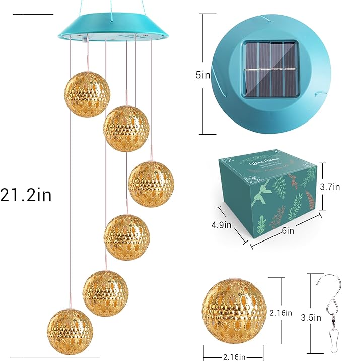 Toodour Solar Wind Chime, Color Changing Moroccan Ball Wind Chimes, LED Decorative Mobile, Gifts for Mom, Waterproof Outdoor Decorative Lights for Garden, Patio, Party, Yard, Outdoor Decorations-Ruum Studio Home