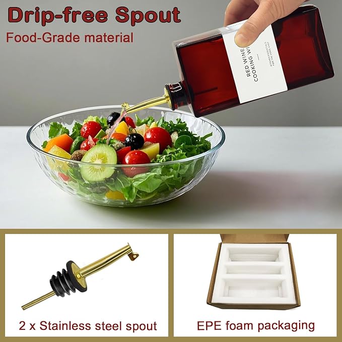 Olive Oil Dispenser Bottle for Kitchen - 16.9oz Dark Glass UV Protection, Oil and Vinegar Dispenser Set, Drip-Free Pourer, Kitchen Essential, Set of 2-Ruum Studio Home