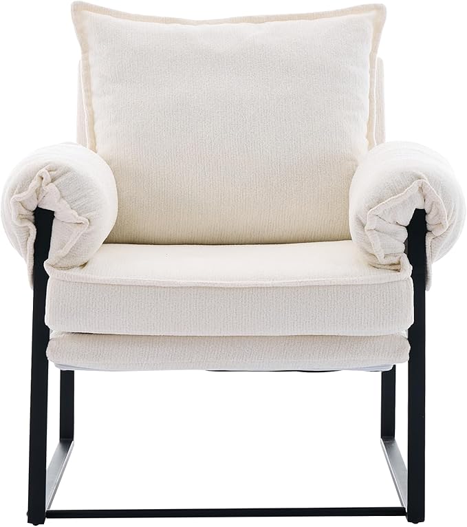 YISHENG Accent Chair with 6-Angle Adjustable Backrest, Chenille Fabric Living Room Chair Upholstered Lounge Chair, Modern Chair Cozy Reclining Chair for Reading Room, 1PC White-Ruum Studio Home