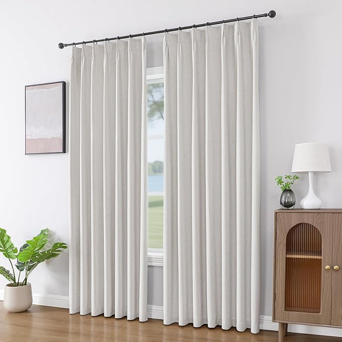 Joydeco Pinch Pleated Linen Curtains for Living Room, 100% Blackout Curtains 84 inches Long 2 Panel Thermal Insulated Pinch Pleat Drapes(Ivory,40'' Wx84'' L)-Ruum Studio Home