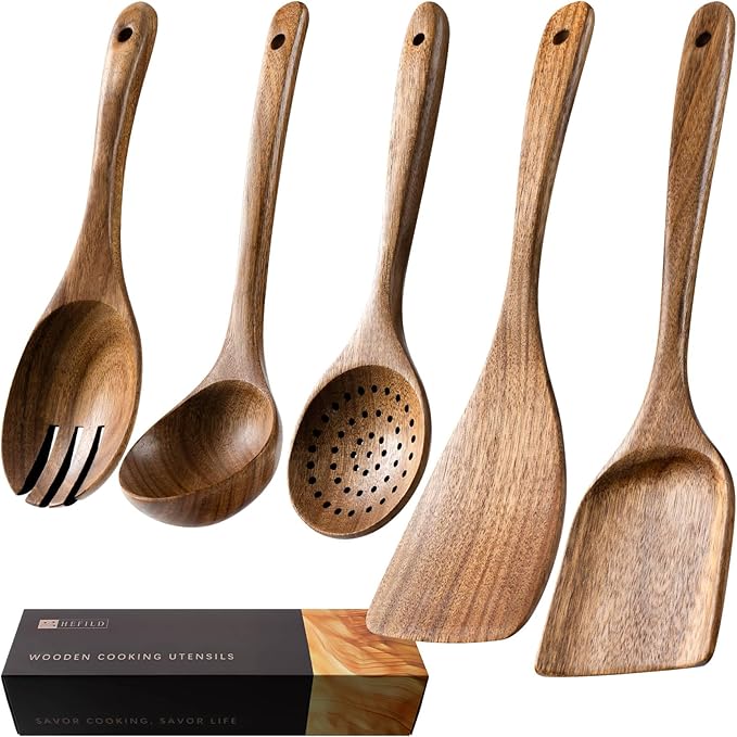Wooden Spoons for Cooking, Nonstick Cooking Utensil Set with 5 Piece Acacia Wooden Spatulas and Spoons for Cooking, Terrific for Everyday Kitchen Tasks-Ruum Studio Home