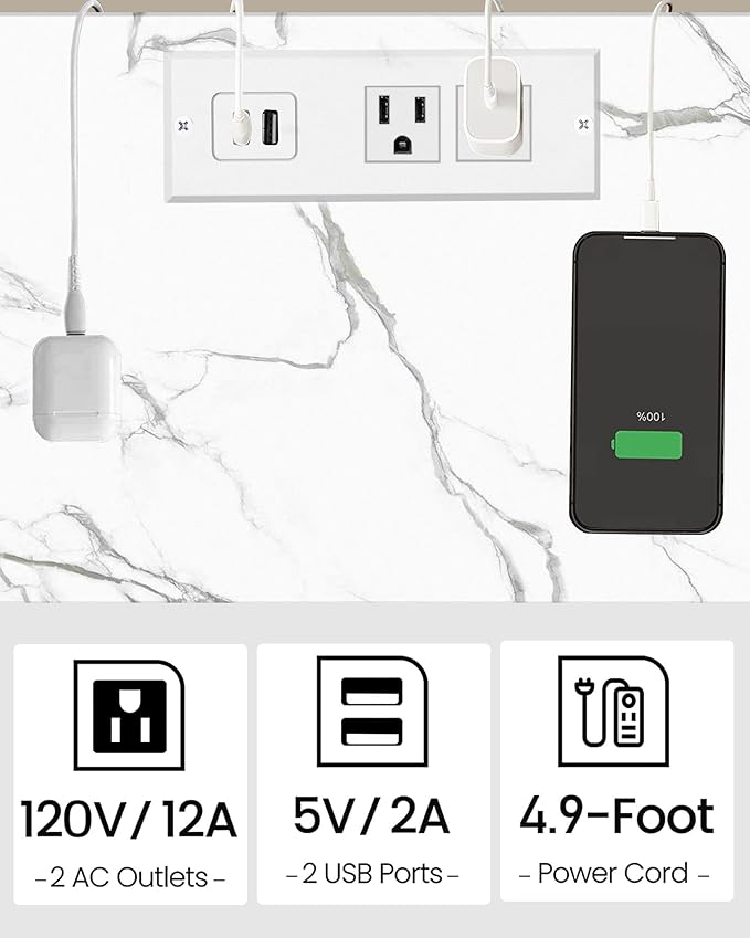 TUTOTAK End Table with Charging Station, Small Side Table with Outlets, Nightstand Bedside Table, 2-Tier Storage Shelf for Small Space, Living Room, Bedroom, Marble White TB01BMW040-Ruum Studio Home