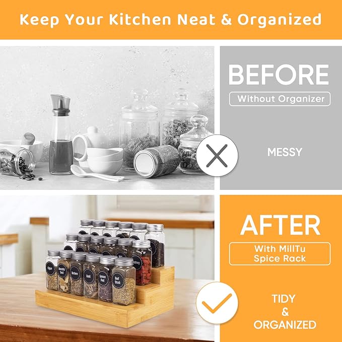 Bamboo Spice Rack Organizer for Cabinet 3 Tier Countertop Step Spice Shelf for Kitchen Storage and Organizer (2 Pack, Cabinet)-Ruum Studio Home