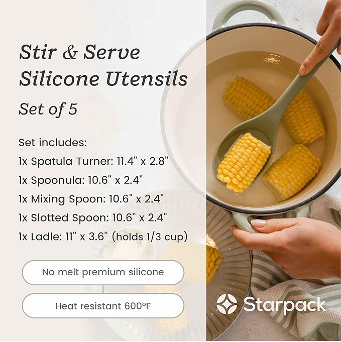 Starpack 'Stir & Serve' Silicone Cooking Utensils Set (5 Pcs) - Kitchen Utensils Set Heat Resistant to 600°F - Kitchen Utensils for Nonstick Cookware - Silicone Utensil Set for Mixing & Cooking-Ruum Studio Home