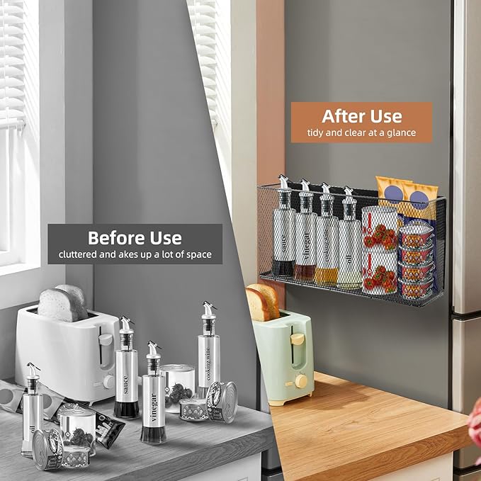 Black Magnetic Basket for Refrigerator, Black Magnetic Basket Organizer Magnetic Spice Rack, Magnetic Locker Organizer Holder for Kitchen Storage, Magazine, Whiteboard-Ruum Studio Home