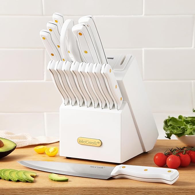 McCook® Knife Sets, White High Carbon Stainless Steel Kitchen Knife Sets with with Built-in Sharpener-Ruum Studio Home