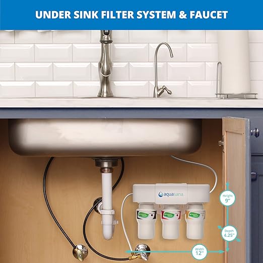 Aquasana Under Sink Water Filter System - Reduces PFAS, Lead, & Chlorine in Drinking Water - Under Counter Claryum Filtration for Kitchen - 3-Stage - Brushed Nickel Faucet - AQ-5300.55-Ruum Studio Home