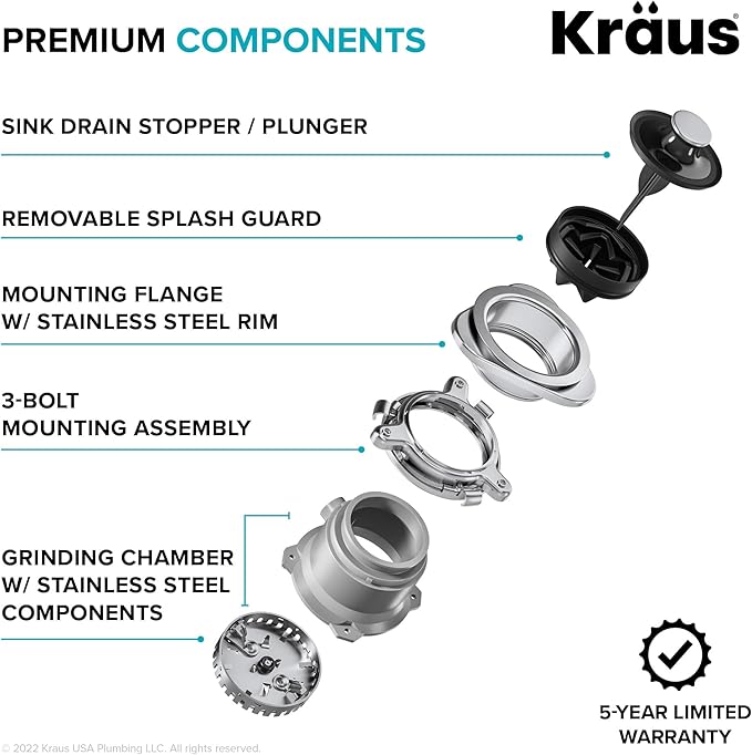 KRAUS® WasteGuard™ High-Speed 1/2 HP Continuous Feed Ultra-Quiet Motor Garbage Disposal with Power Cord and Flange Included and Universal Mount-Ruum Studio Home