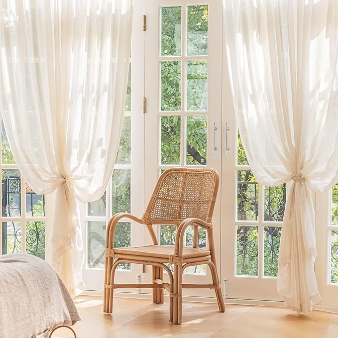 FMFUNCTEX Linen Sheer Pinch Pleated Curtains for Living Room, Linen Flax Beige 108 Inches Long Sheer Curtain See Through Panels for Bedroom, Natural Window Drapes for Farmhouse, Rod Pocket 2 Panels-Ruum Studio Home