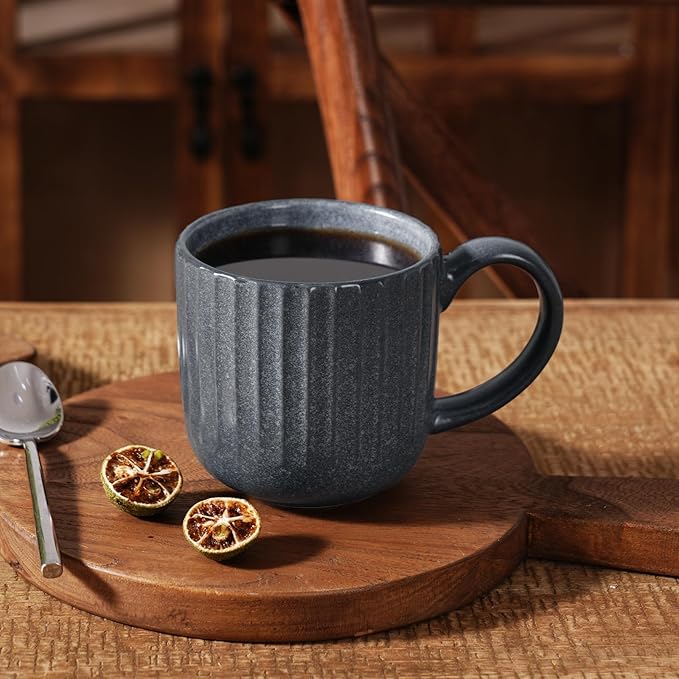 famiware Coffee Mugs Set of 6, Starlight 11 oz Mug Cup Set with Handle for Coffee, Tea, Cocoa, Milk - Ceramic Stoneware Mug Set, Matte Black Grey-Ruum Studio Home