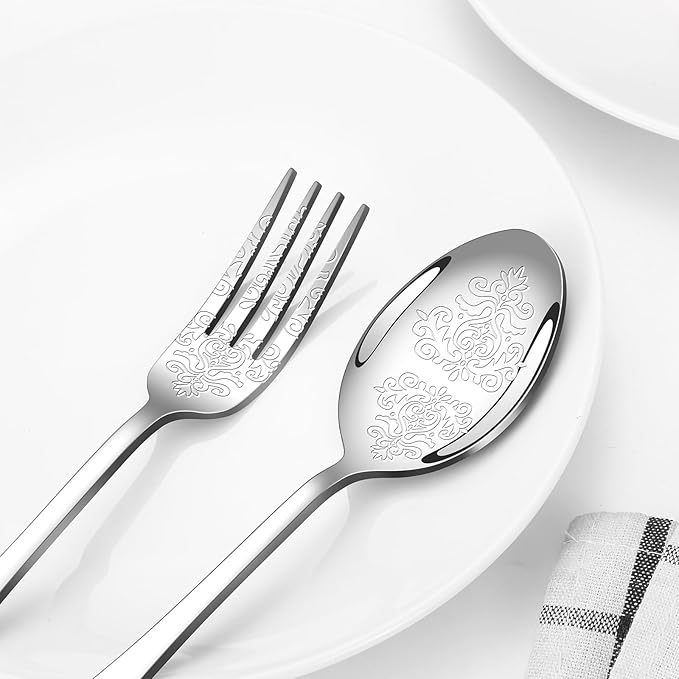 40 Pcs Silverware Set for 8 with Classical Flower Embossed Design, Food Grade Stainless Steel Flatware Set, Eating Utensils Sets Include Fork/Knife/Spoon, Reusable Cutlery Set, Dishwasher Safe-Ruum Studio Home