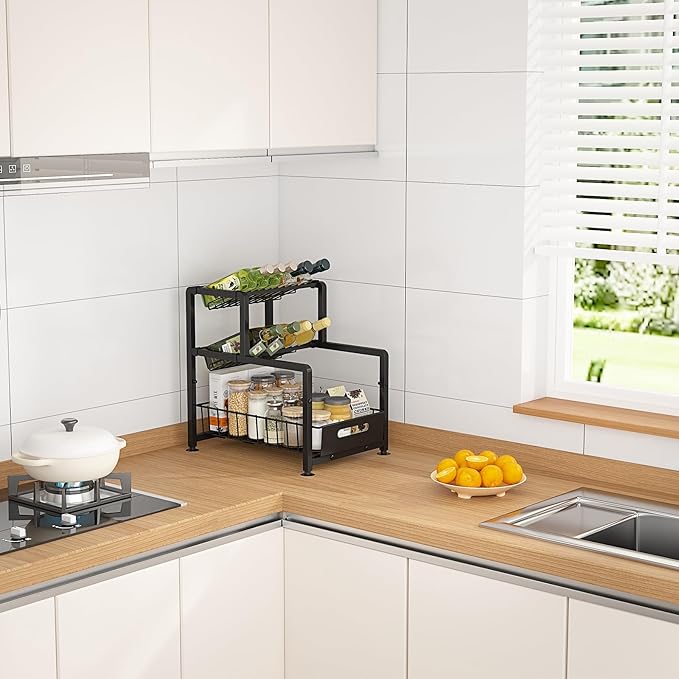 REALINN Spice Rack Organizer for Countertop, 3 Tier Pull Out Spice Rack, Height Adjustable Countertop Seasoning Organizer for Kitchen, Bathroom Storage-Ruum Studio Home