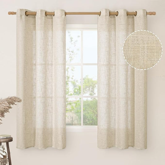 LAMIT Natural Linen Semi Sheer Curtains 63 Inch for Bedroom, Light Filtering Curtains Farmhouse Boho Bronze Grommet Drapes for Dining Room, 2 Panels (38 x 63 Inch, Linen)-Ruum Studio Home