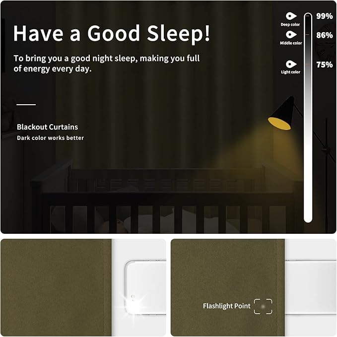 Easy-Going Blackout Curtains for Bedroom, Solid Thermal Insulated Grommet and Noise Reduction Window Drapes, Room Darkening Curtains for Living Room, 2 Panels(46x84 in, Khaki)-Ruum Studio Home