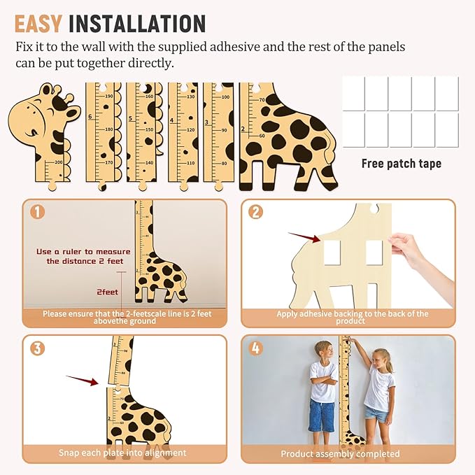 Wooden Growth Chart for Kids,Giraffe Height Chart for Boy Girls,Measuring Board for Kids Height,for Child's Room,Nursery Decor Decoration Wall Art (giraffe)-Ruum Studio Home