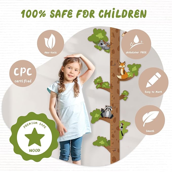 Wooden Surfboard Wall Decor Growth Chart,Tree Art Decor for Kids Room, Wood Tree Kids Sizing Chart, Height Board Cute Decor, Nursery Growth Chart Ruler Measuring Board for Boys Girls-Ruum Studio Home