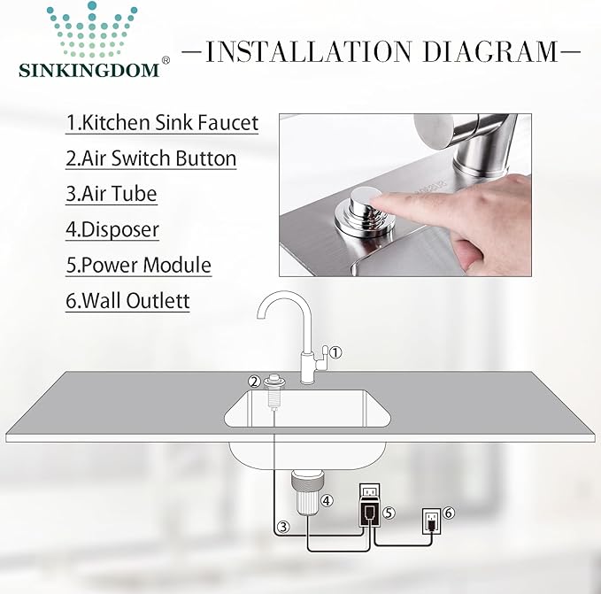 SinkTop Air Switch Kit (Long Full Brass Button) for Garbage Disposal, Cordless Chrome-Ruum Studio Home