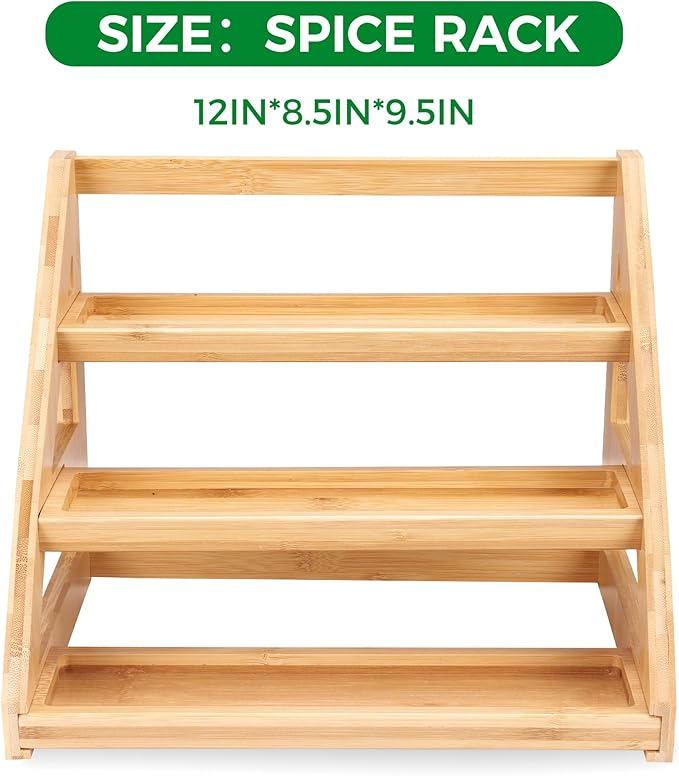 3-Tier Natural Bamboo Spice Rack Organizer - for Kitchen Cabinets, Countertops & Pantries - Space-Saving Tiered Shelf-Ruum Studio Home