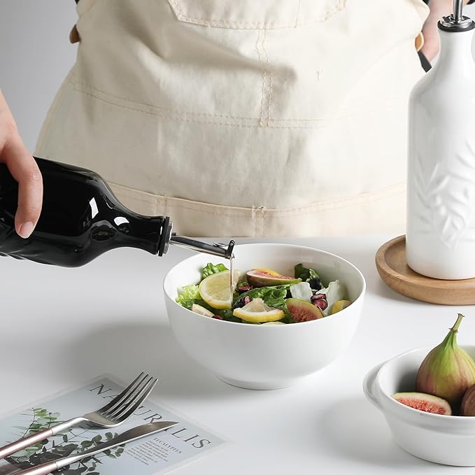Sweejar Ceramic Olive Oil Dispenser Bottle, 20 Oz Relief Opaque Oil Cruet Protects To Reduce Oxidation, Suitable for Storage Vinegar, Soy Sauce,Liquids,Set of 2 (White Black)-Ruum Studio Home