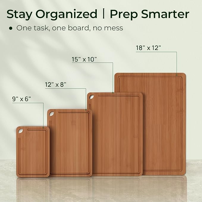 Wood Cutting Board, Carbonized Bamboo Cutting Boards Set With Smooth Surface & Easy Storage For Busy Kitchens, Ideal Charcuterie & Chopping, Durable, Knife-Friendly (4Pcs)-Ruum Studio Home