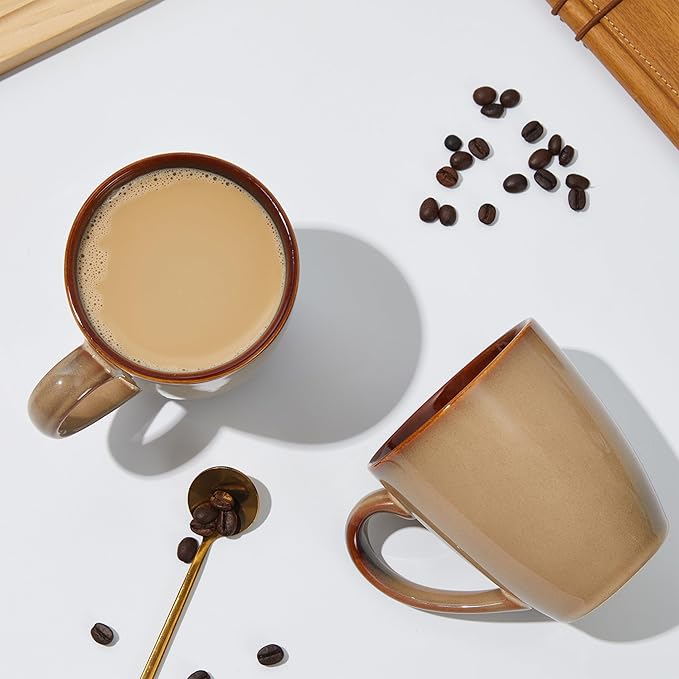 Coffee Mug 16 oz, Ceramic Coffee Mugs Set of 4, Reactive Glaze Mug for Latte/Tea/Cappuccino, Large Stackable Mug Set for Men, Women, Dad, Mom, Dishwasher & Microwave Safe, Brown Yellow-Ruum Studio Home