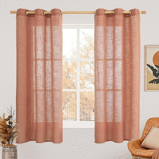 LAMIT Terracotta Linen Curtains 63 Inch for Bedroom, Light Filtering Neutral Semi Sheer Window Boho Curtains Bronze Grommet Panels for Living Room, 2 Panels, 34 x 63 Inch-Ruum Studio Home