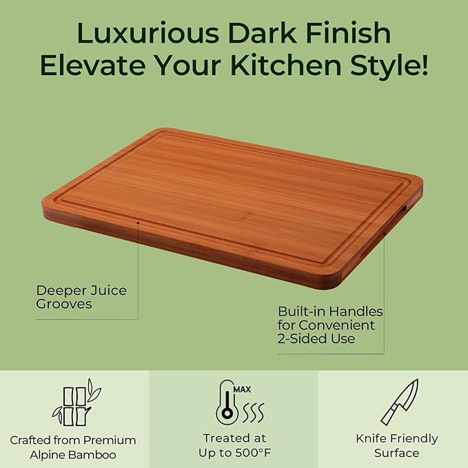 Extra Large Bamboo Cutting Board for Kitchen - 18 Inch Wood XL Cutting Boards with Juice Groove and Handles, Wooden Chopping Board for Meat, Cheese, Fruit & Vegetables (Pre Oiled, Brown)-Ruum Studio Home