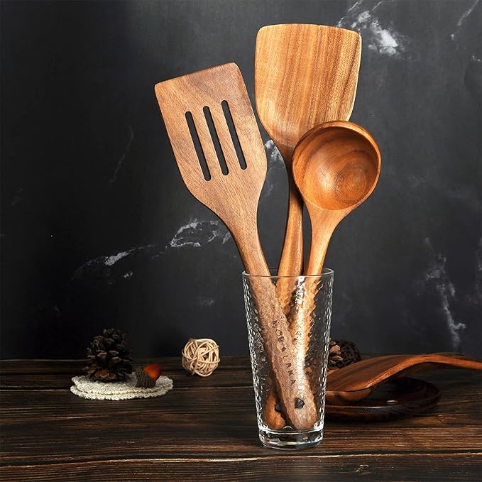 Teak Wooden Spoons for Cooking - 8Pcs Kitchen Utensils Set With Spatulas-Ruum Studio Home