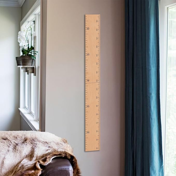 Wooden Growth Chart for Wall - Size Height Chart for Kids, Growth Measuring Board and Kids Height Wall Chart, Growth Chart for Kids, Height Chart for Wall - Natural (63"x6.7")-Ruum Studio Home