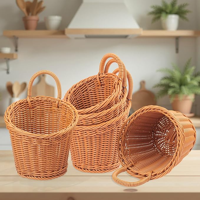 6 Pack 3 Size Woven Hanging Fruit Basket, Wall Hanging Wicker Baskets, Wall fruit Wicker Basket for Kitchen, Planter, Vegetable & Fruit, Boho Home Decor-Ruum Studio Home