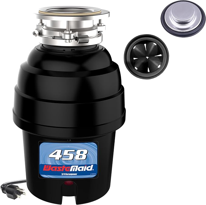 Waste Maid 10-US-WM-458-3B Garbage Disposal Anti-Jam Stainless Steel Food Waste Grinding System, 3/4 HP Deluxe, Black-Ruum Studio Home