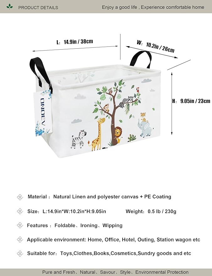Rectangular Folding Laundry Basket,waterproof Canvas Basket,gift basket,Suitable for children's room,Office,Clothes,Toys Storage(Tree Animals)-Ruum Studio Home