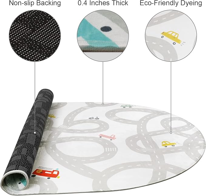 STARUIA Road Traffic Kids Rug Children Playing with Cars Playmat 4x6 Ft, Washable Play Carpet for Kids Playroom, Non-Slip Have Fun Safe Baby Nursery Rug for Toddler Boy's Bedroom Game Room Grey-Ruum Studio Home