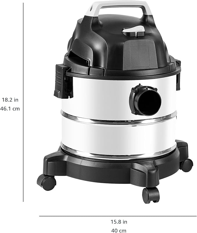 Amazon Basics Wet Dry Vacuum Cleaner, 4 gallon Shop, 3 HP Stainless Steel, Grey/Black-Ruum Studio Home