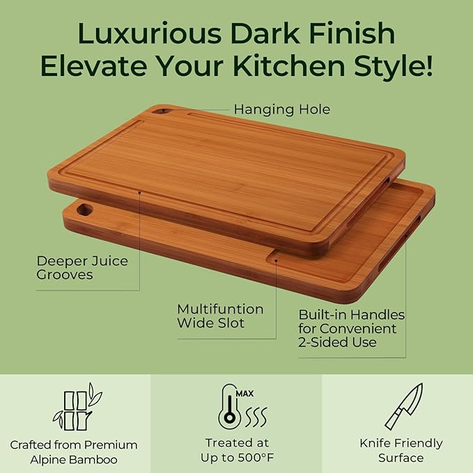 Bamboo Cutting Board, Durable Wood Cutting Boards for Kitchen with Deep Juice Grooves & Built-in Handles, Ideal Charcuterie & Chopping for Meat, Vegetables and Fruits Ideal Kitchen Gifts-Ruum Studio Home