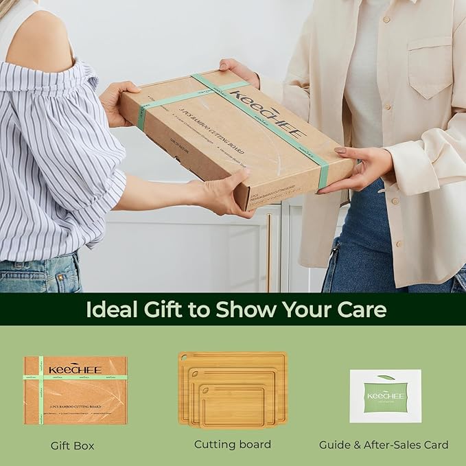 Wood Cutting Board for Kitchen - Reversible Bamboo Cutting Boards Gift Set of 3 with Juice Groove, Wooden Chopping Board for Meat, Fruit, Vegetables & Cheese (Pre Oiled, Natural)-Ruum Studio Home