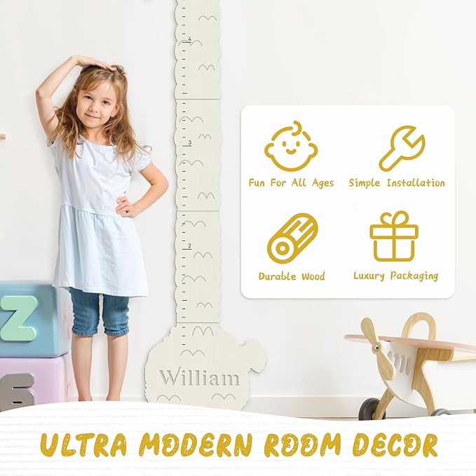 Personalized Name Height Chart for Kids, Alpaca Wood Growth Chart, Height Measuring for Children, Boy Girls Height Wall Chart Growth Measuring Ruler for Nursery Decor, Lightweight-Ruum Studio Home