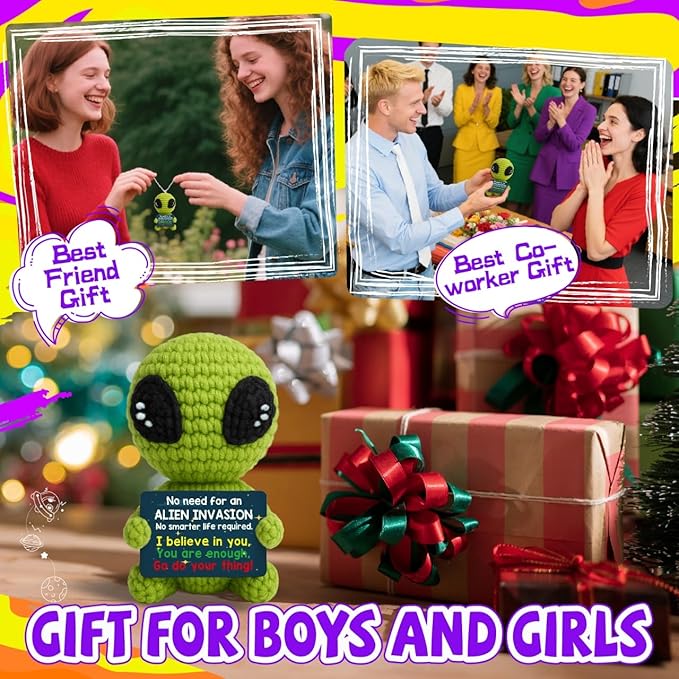 Cool Alien Decor Inspirational Gifts for Boys Girls Friends Positive Animal Crochet Alien for Daily Encouragement Self Affirmation Son Daughter UFO Geeky Decor-Ruum Studio Home