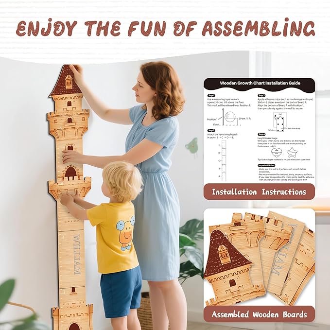 Personalized Name Growth Chart, Castle Height Chart, Customized Name Measuring Board for Kids Height, Kids Growth Measurement Decorative Wall Sticker, Nursery Growth Chart Ruler-Ruum Studio Home