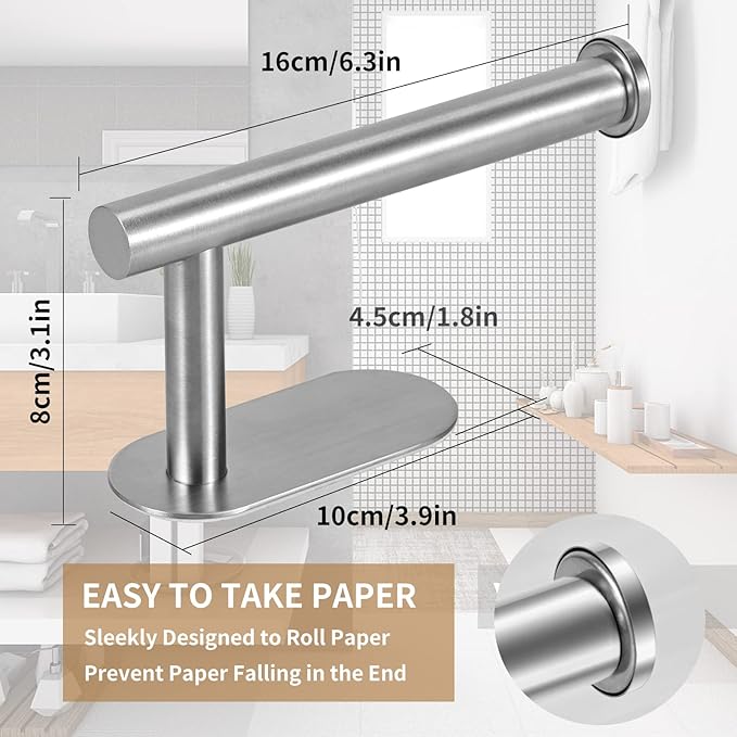 Toilet Paper Holder,Brushed Nickel,Wall Mount, Upgraded Adhesive Toilet Roll Holder,no Drilling,Bathroom/Rv/Washroom,SUS 304 Stainless Steel,Rustproof (Silver, 2 Pieces)-Ruum Studio Home