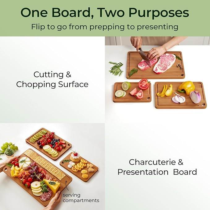 Bamboo Cutting Board, Durable Wood Cutting Boards for Kitchen with Deep Juice Grooves & Built-in Handles, Ideal Charcuterie & Chopping for Meat, Vegetables and Fruits Ideal Kitchen Gifts-Ruum Studio Home