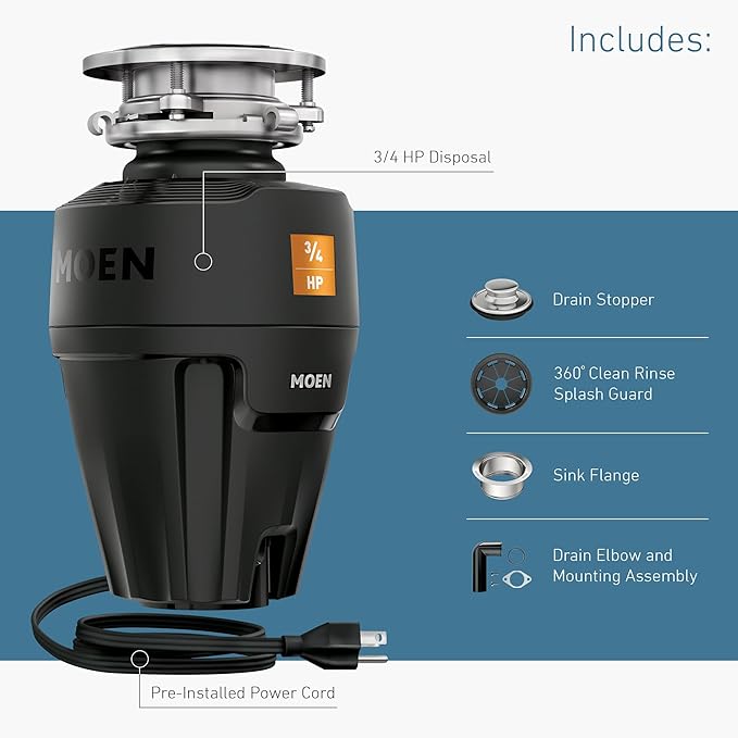 Moen Black EX Series Host Series 3/4 Horsepower Improved Installation Garbage Disposal, EX75C-Ruum Studio Home