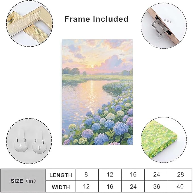 The hydrangea scenery all over the lake at sunset is suitable for posting in the living room bedroom office landscape poster wall painting-Ruum Studio Home