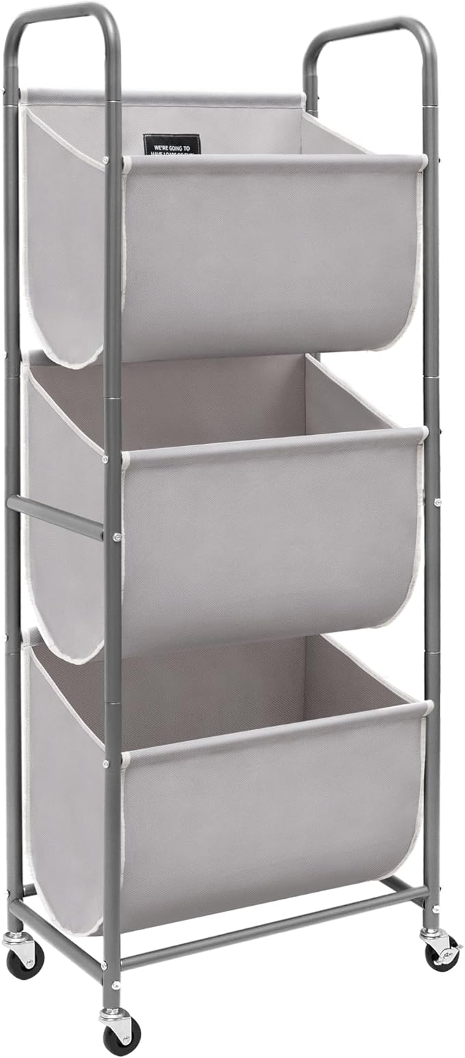 STORAGE MANIAC 120 Liters Vertical Rolling Laundry Hamper, 3 Section Laundry Sorter with Wheels and 2 Breaks, 3-tier Laundry Baskets for Small Space, Dorm, Laundry Room, Closet, Bathroom, Gray 3-tier-Ruum Studio Home