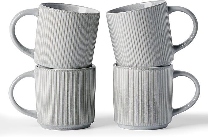 famiware Coffee Mug Set for 4, Star 12 oz Catering Mugs Cup Set with Handle for Coffee, Tea, Cocoa, Milk - Ceramic Stoneware Drinkware Set, Matte Grey-Ruum Studio Home