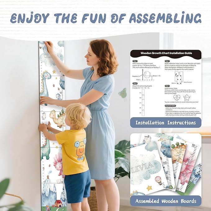 Personalized Name Growth Chart for Kids, Watercolor Dinosaur Height Measurement Chart for Children's Growth, Suitable for Both Boys and Girls, Removable and Easy to Store, Lightweight-Ruum Studio Home