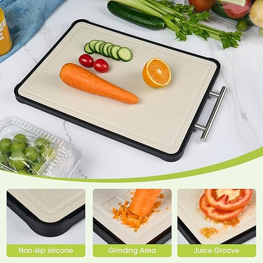 Dishwasher Safe 316 Stainless Steel Cutting Board for kitchen, Double-Sided Pure 316/Wheat Straw PP, Scratch-Resistant Chopping Board with Juice Groove&Grinding Area, Easy to Clean Large Size 16"*11"-Ruum Studio Home