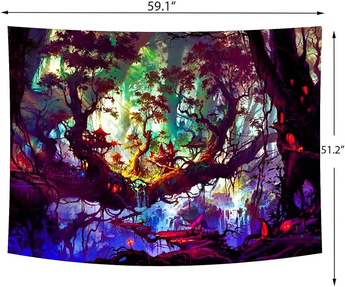 Delur Fantasy Forest Tapestry Mystical Landscape Magical Enchanted Forest Tree Nature Tapestry Psychedelic Wall Hanging Headboard for Bedroom Living Room Home Decor (51.2" x 59.1")-Ruum Studio Home