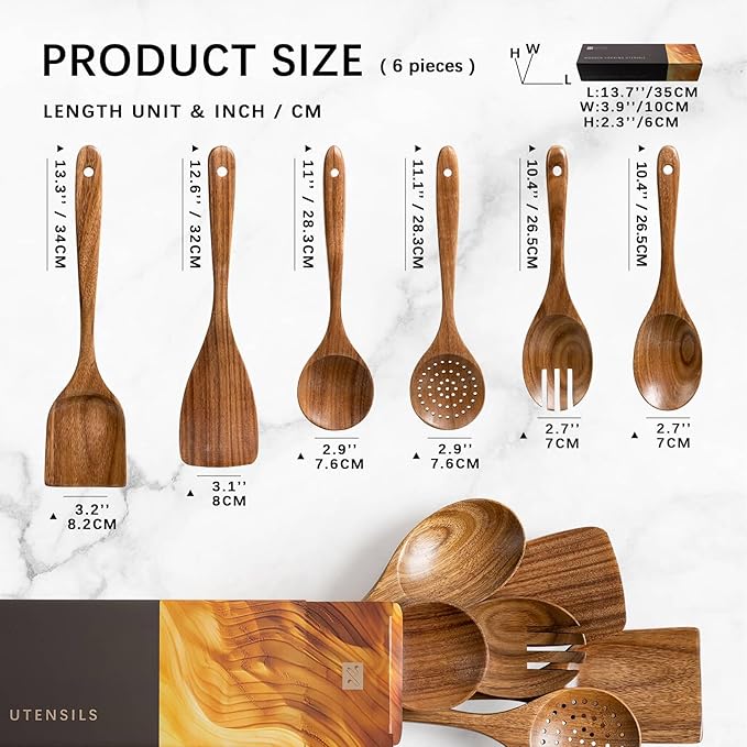 Wooden Spoons for Cooking, Nonstick Cooking Utensil Set with 6 Piece Acacia Wooden Spatulas and Spoons for Cooking, Terrific for Everyday Kitchen Tasks-Ruum Studio Home