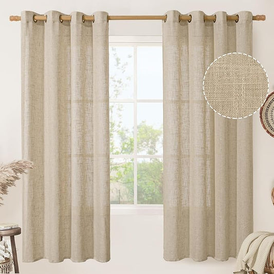 LAMIT Brown Linen Curtains 72 inches Long for Bedroom, Soft Thick Semi Sheer Light Filtering Bronze Grommet Window Treatments Burlap Drapes for Living Room, 2 Panels Set, 52 x 72 Inch-Ruum Studio Home